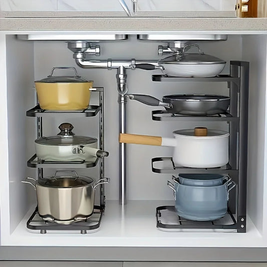 Adjustable Pot & Pan Rack – Heavy-Duty Carbon Steel Organizer
