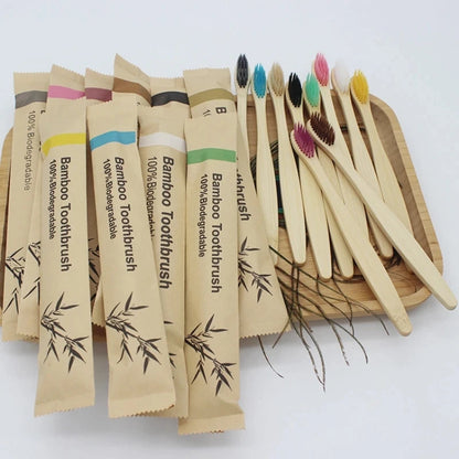 Bamboo toothbrush set of 100 eco-friendly wooden soft bristle brushes reusable design
