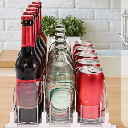 Self-sliding can dispenser for fridge storage, adjustable organizer for soda, beer, and juice

