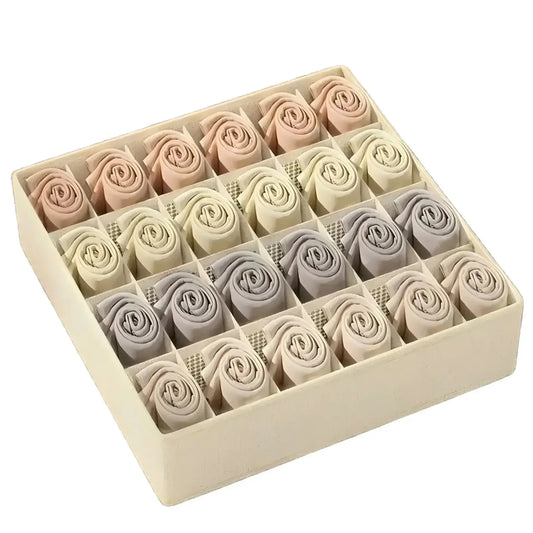 Underwear and socks drawer organizer with multiple compartments, fits in closets and wardrobes, space-saving storage solution.  
