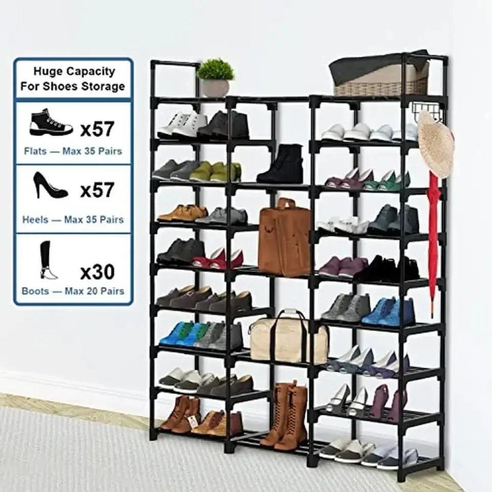 👟 Multi-Layer Shoe Rack with Hooks – Large Capacity, Modular & Detachable Design