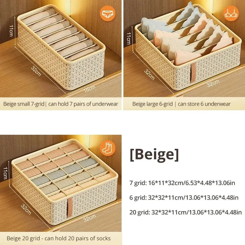 👕 Foldable Multi-Grid Underwear & Sock Organizer – Sturdy Non-Woven Drawer Storage Box