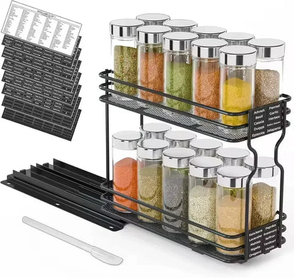 🧂 Sliding Spice Rack – Double Layer Seasoning Organizer for Kitchen Cabinets 🧺