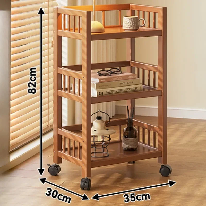 🪵 Wooden 3-Tier Storage Rack – Rolling Organizer for Kitchen & Living Room 🛋️🚚