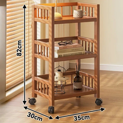 🪵 Wooden 3-Tier Storage Rack – Rolling Organizer for Kitchen & Living Room 🛋️🚚