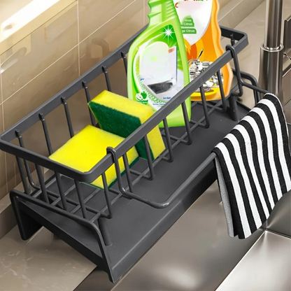 Sink caddy organizer with self-draining design for sponges, brushes, and kitchen tools
