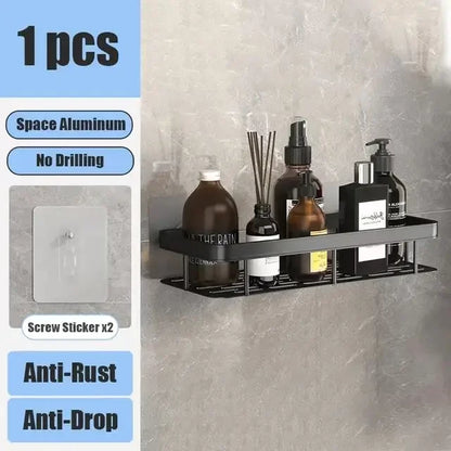 🛁 No-Drill Wall Mounted Bathroom Shelf – Aluminium Corner Storage Rack for Shower, Kitchen, & Toiletries