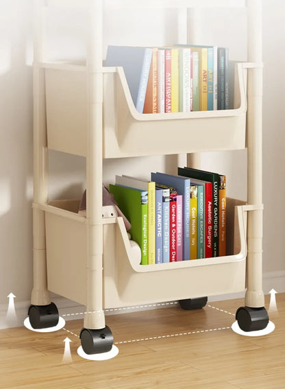 📚 5-Tier Rolling Bookshelf – Portable Corner Storage Rack with Wheels 🛋️🚚