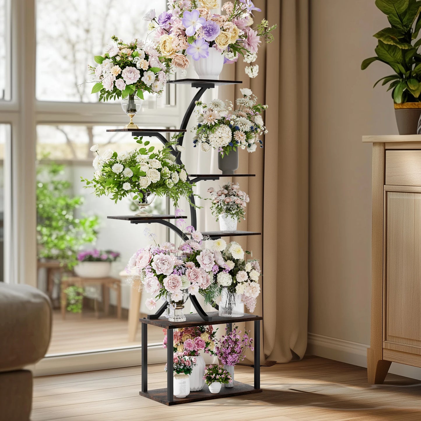 🌿 Multilayered Tree-Shaped Plant Stand – Industrial Style Corner Display 🌿
