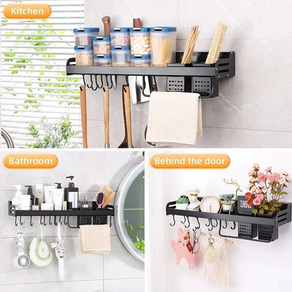 Kitchen wall-mounted knife and spice rack organizer with utensil and chopstick holders
