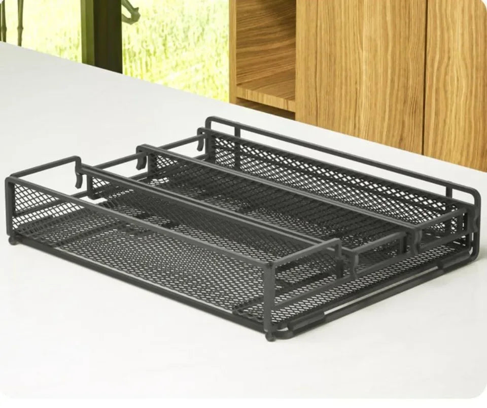 3-Tier Foldable Kitchen Storage Rack – Sleek Black Organizer