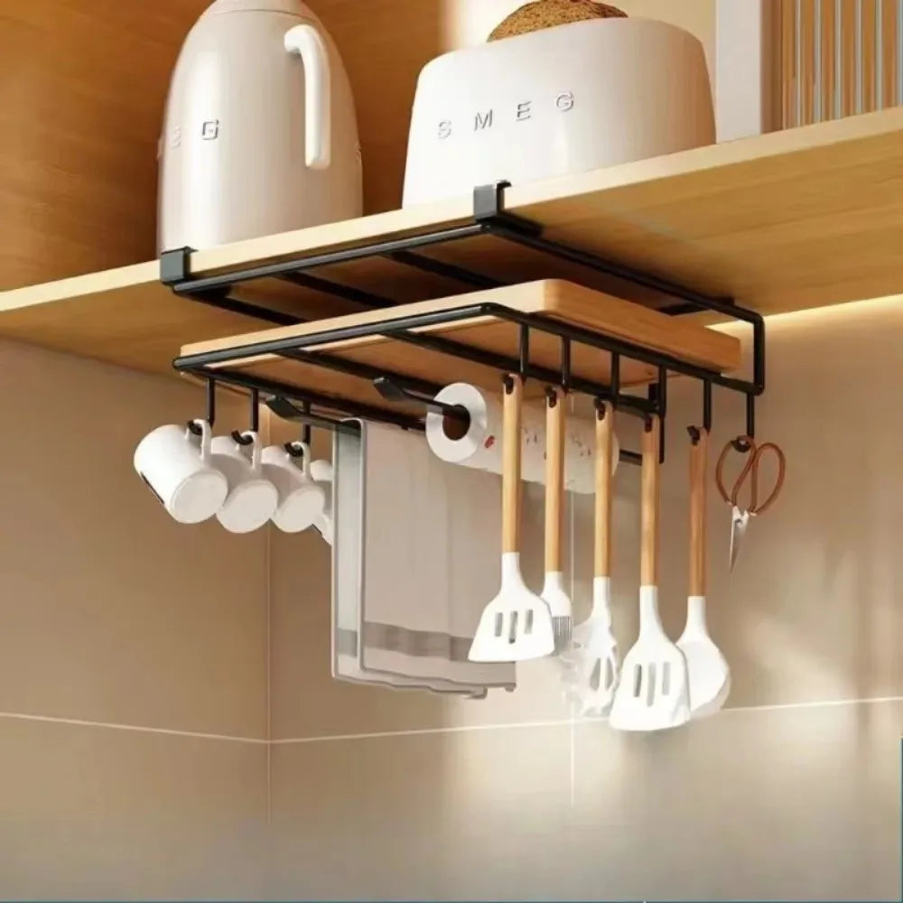 🧻 Kitchen Hanging Rack 🥄 Paper Towel + Pot Lid + Cutting Board Shelf 🧺