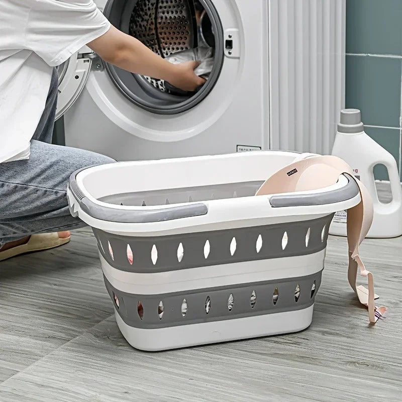 🧺 Foldable Laundry Basket with Handles – Durable Space-Saving Plastic Hamper for Home
