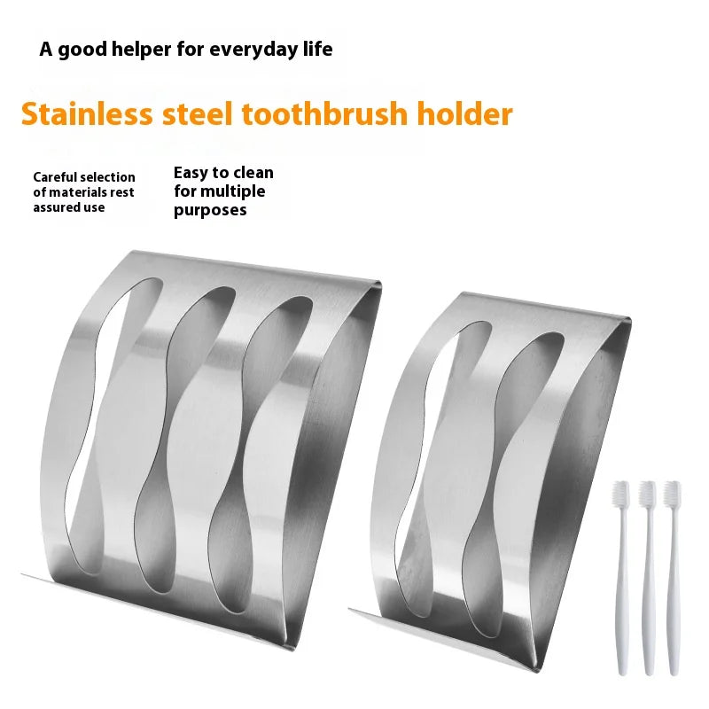🧼 Wall Mounted Stainless Steel Toothbrush & Razor Holder – Self-Adhesive Bathroom Organizer