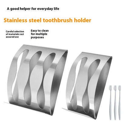 🧼 Wall Mounted Stainless Steel Toothbrush & Razor Holder – Self-Adhesive Bathroom Organizer