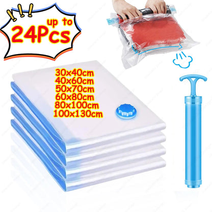 🧳 Vacuum Storage Bags – 1-24Pcs Space Saving with Hand Pump 🧳