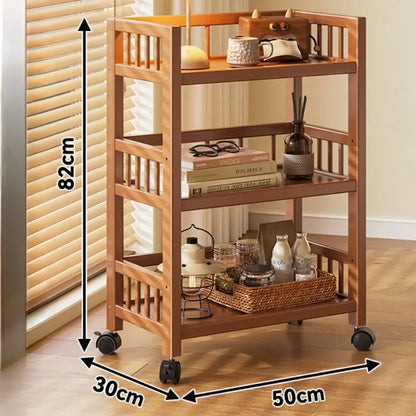 🪵 Wooden 3-Tier Storage Rack – Rolling Organizer for Kitchen & Living Room 🛋️🚚