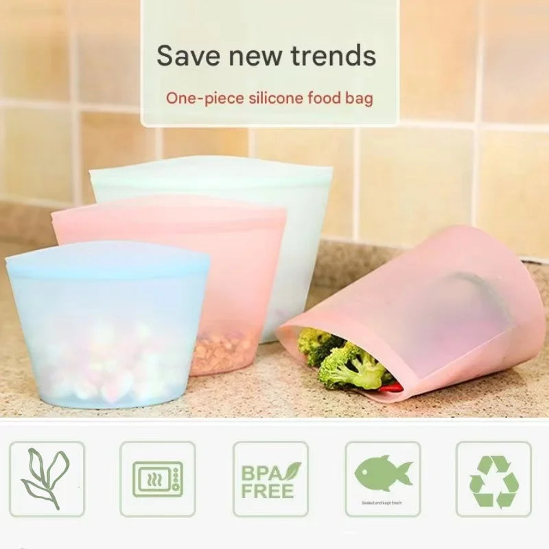 🛍️ Silicone Storage Bags – Reusable Food Grade Leakproof Set 🛍️