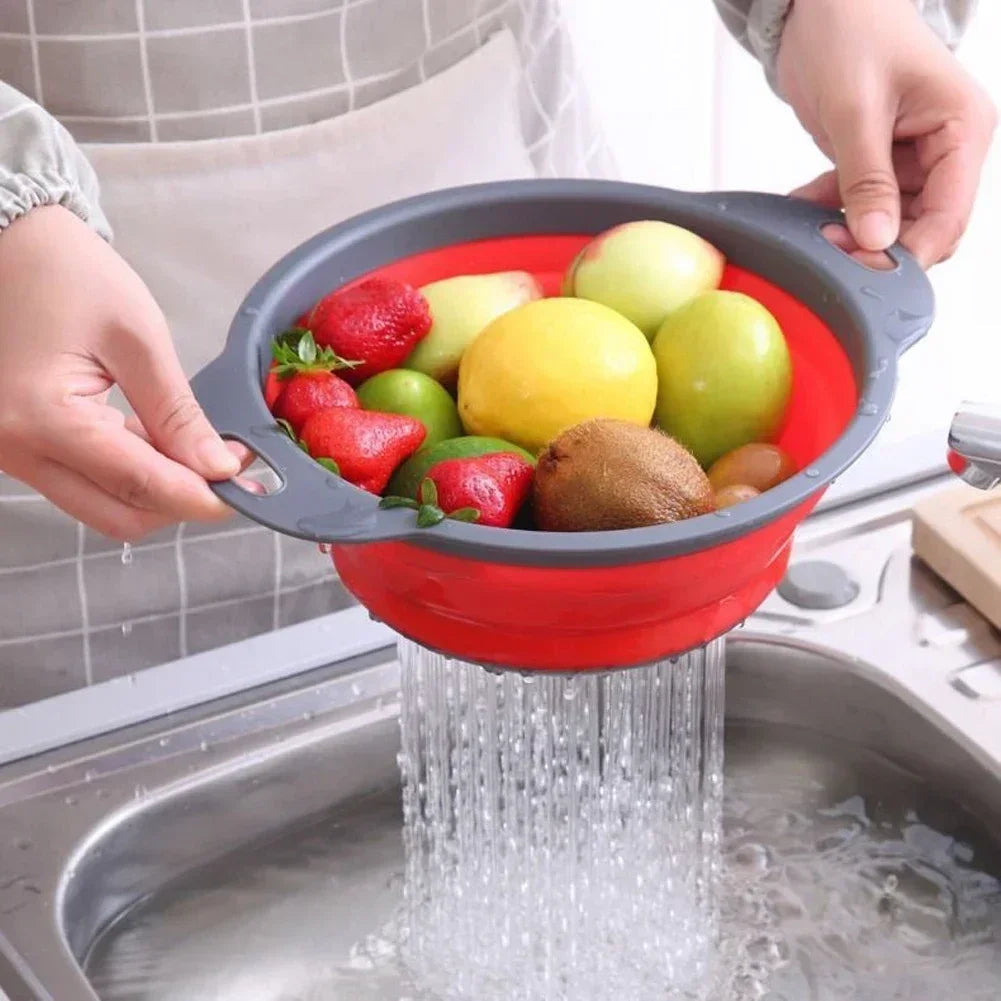 Silicone foldable drain basket collapsible strainer for washing fruits, vegetables, and pasta
