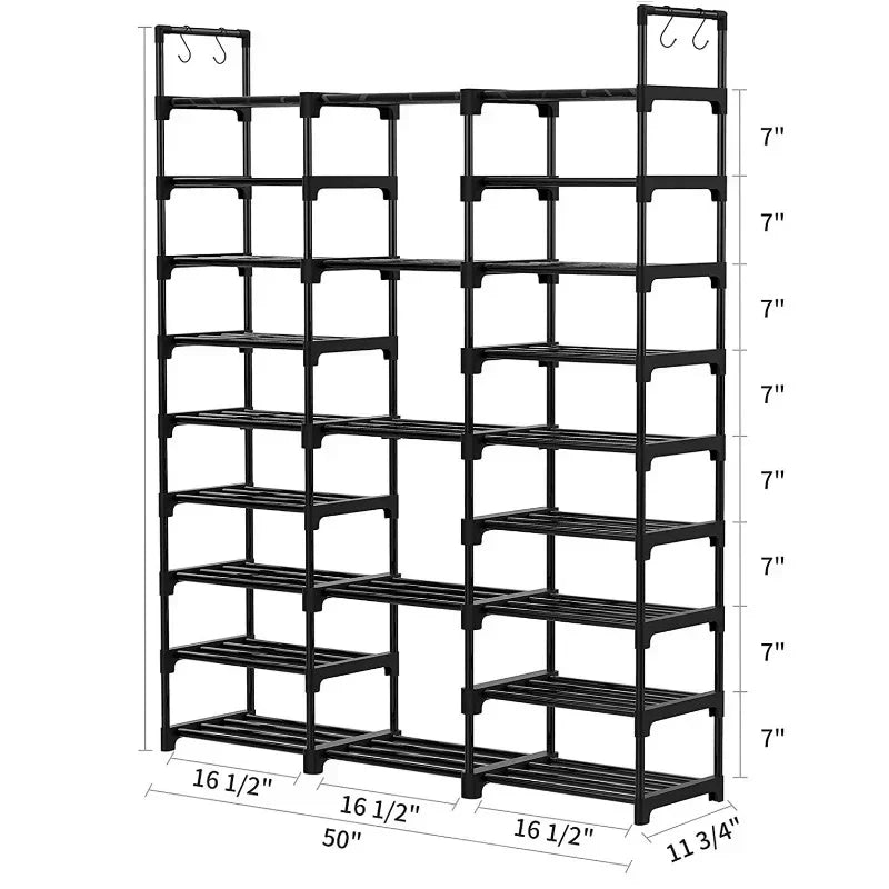 👟 Multi-Layer Shoe Rack with Hooks – Large Capacity, Modular & Detachable Design