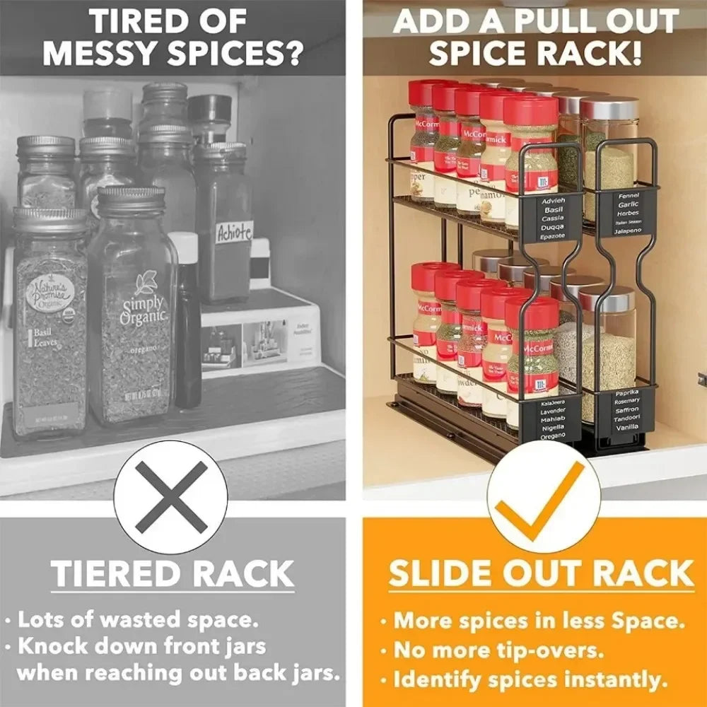 🧂 Sliding Spice Rack – Double Layer Seasoning Organizer for Kitchen Cabinets 🧺
