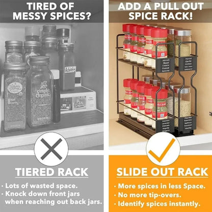 🧂 Sliding Spice Rack – Double Layer Seasoning Organizer for Kitchen Cabinets 🧺