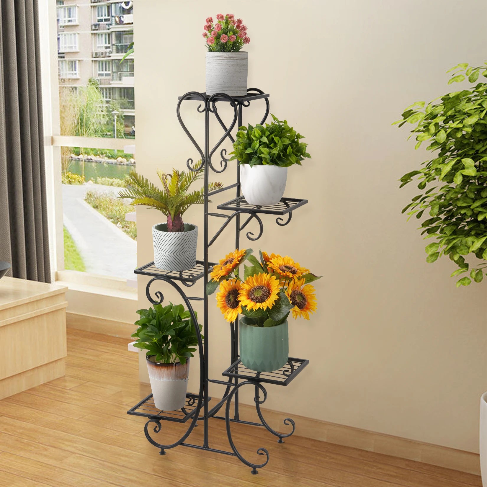 Tall metal plant rack 5 tier flower pot display shelf indoor outdoor garden stand

