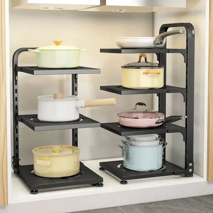 Adjustable Under Sink Pot Rack  Multi-Layer Storage Shelf  Rustproof Kitchen Organizer