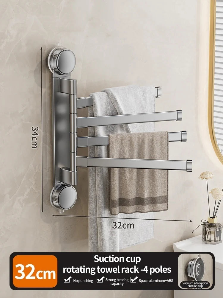 🚫🔩 No-Drill Rotating Suction Towel Rack – Foldable Double Bars 🚿