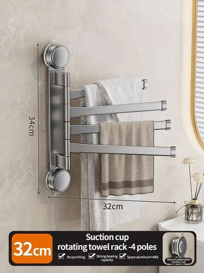 🚫🔩 No-Drill Rotating Suction Towel Rack – Foldable Double Bars 🚿