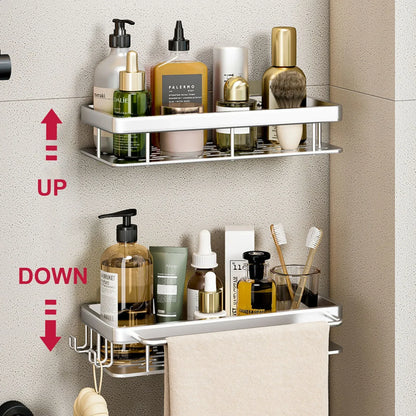 🛁 No-Drill Wall Mounted Bathroom Shelf – Aluminium Corner Storage Rack for Shower, Kitchen, & Toiletries
