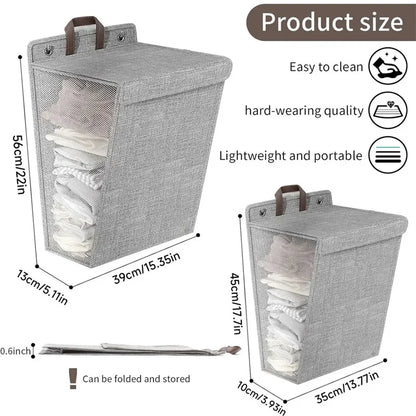 🧺 Foldable Wall Hanging Laundry Hamper with Hooks – Space Saver 🧺