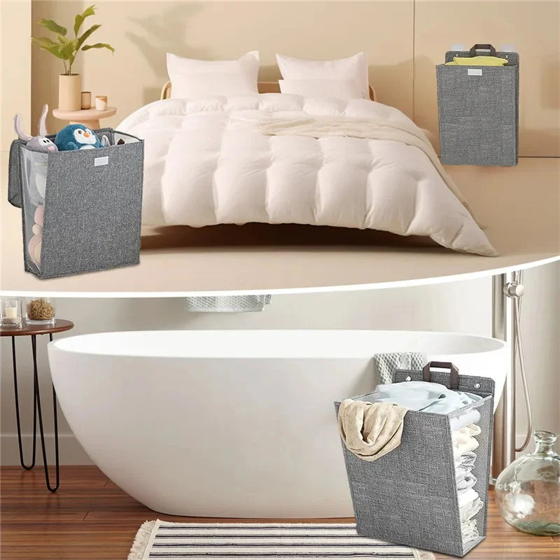 🧺 Foldable Wall Hanging Laundry Hamper with Hooks – Space Saver 🧺