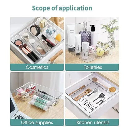 🗃️ Crystal-Clear Drawer Organizers – Tidy Up in Style, One Bin at a Time! ✨