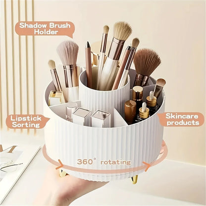 🌀 360° Rotating Makeup Storage Box – Cosmetic, Brush & Desk Organizer