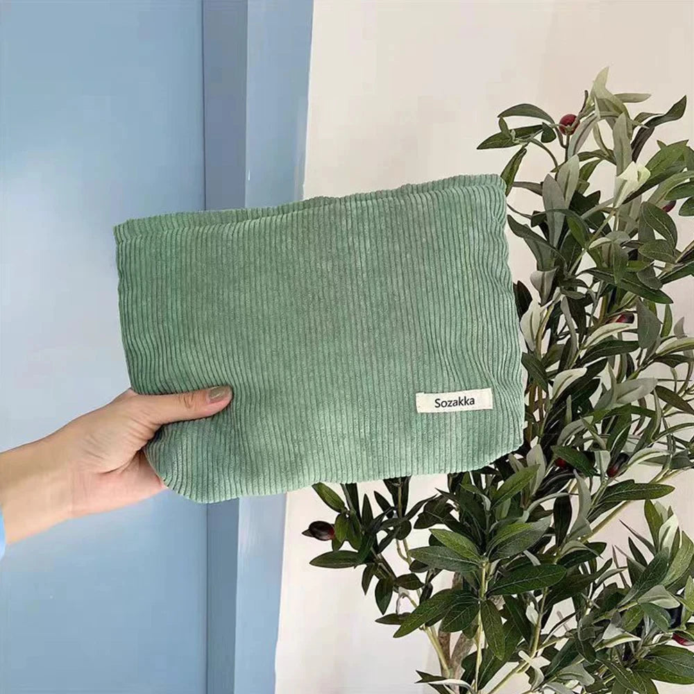 💼 Corduroy Cosmetic Travel Bag – Soft Zipper Makeup Pouch for Women (Large Capacity)