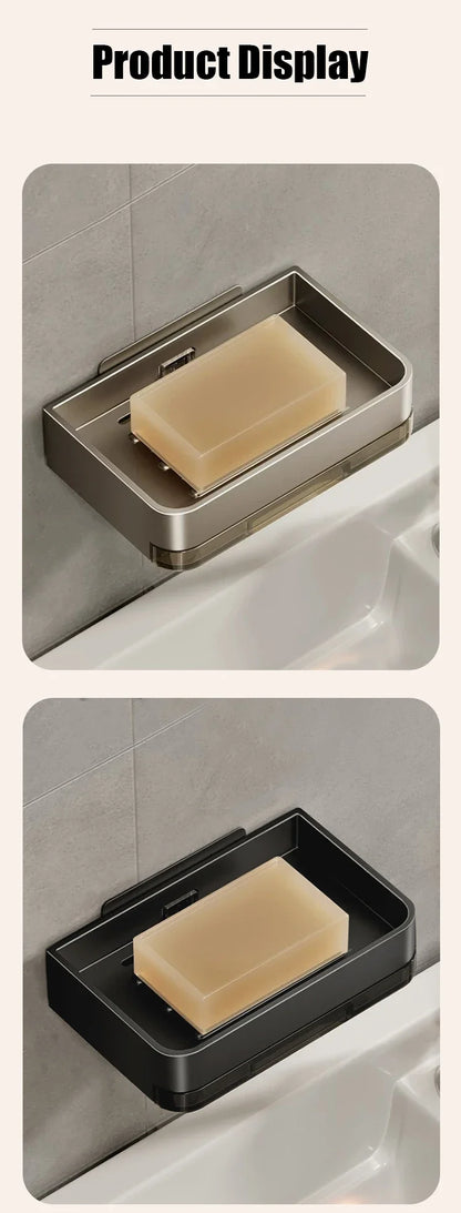 🧼 Wall-Mounted Soap Dish – No-Drill Metal Holder with Drain for Bathroom & Shower 💧