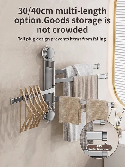 🚫🔩 No-Drill Rotating Suction Towel Rack – Foldable Double Bars 🚿
