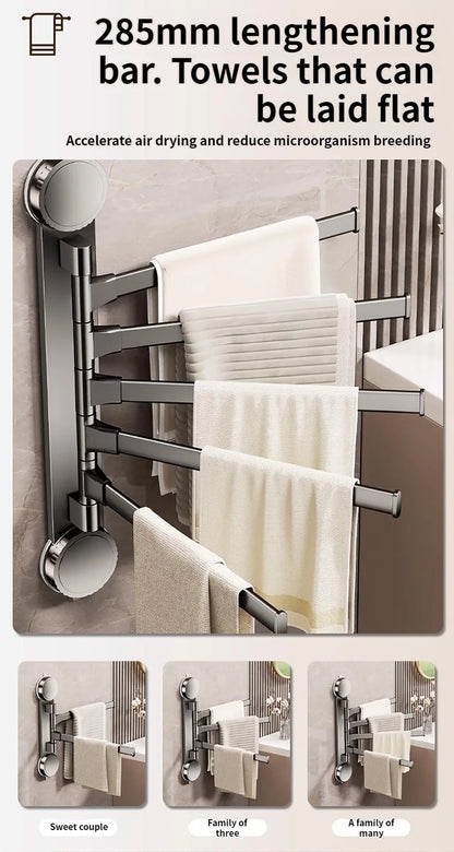 🚫🔩 No-Drill Rotating Suction Towel Rack – Foldable Double Bars 🚿