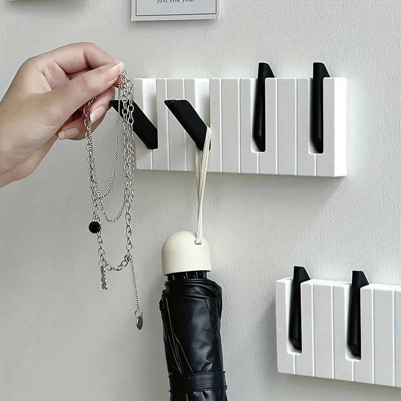 🎹 Foldable Piano-Style Wall Hooks – No-Drill 4-Frame Organizer for Entryway, Kitchen & Bathroom 🧢