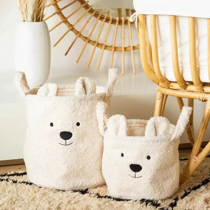🐻 Cute Bear Canvas Storage Basket – Soft Lambswool Organizer 🐻