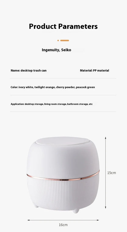 🗑️ Mini Desktop Trash Can – Pop-Up Lid Storage Bin for Coffee Tables & Office Desks ✨