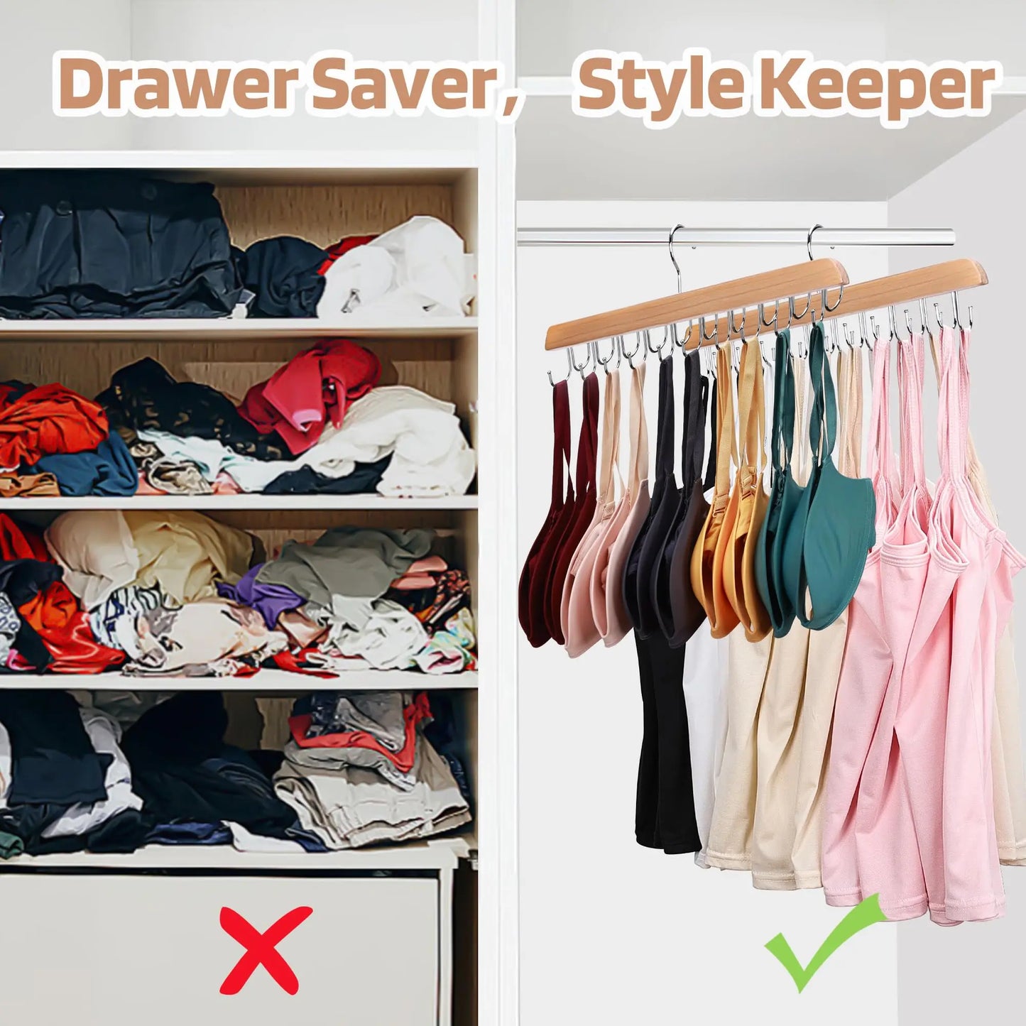 👚 Wooden Hanger with 20 Foldable Hooks – Space-Saving Belt & Accessory Organizer