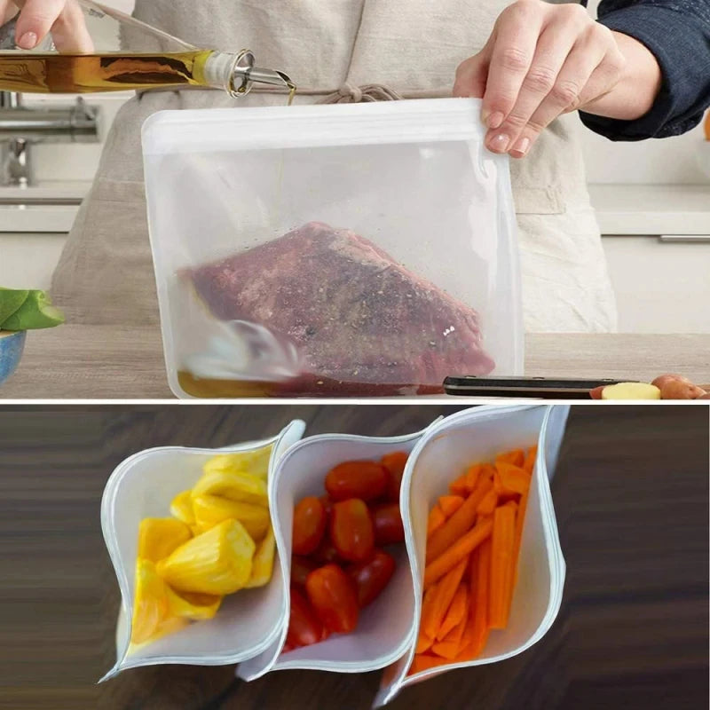 Reusable food storage bags BPA free ziplock freezer bags for meats, salad, fruit, and snacks
