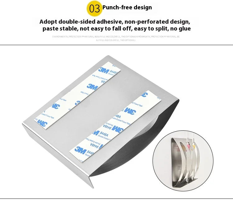 🧼 Wall Mounted Stainless Steel Toothbrush & Razor Holder – Self-Adhesive Bathroom Organizer
