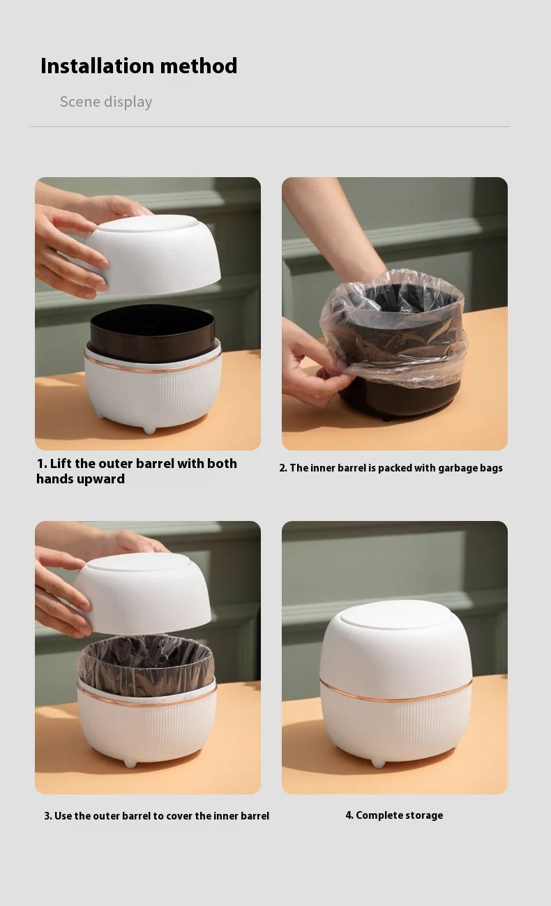 🗑️ Mini Desktop Trash Can – Pop-Up Lid Storage Bin for Coffee Tables & Office Desks ✨