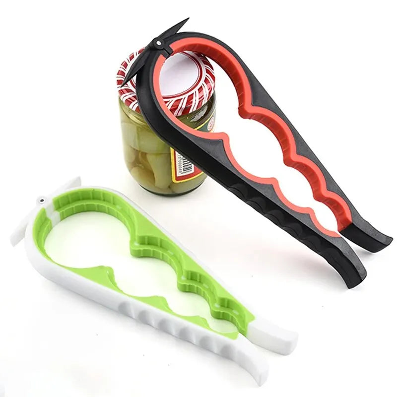 4-in-1 multi functional beverage and bottle opener with anti-slip grip for kitchen use
