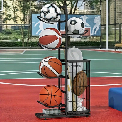 Indoor children basketball storage rack metal stand for football volleyball kindergarten sports balls
