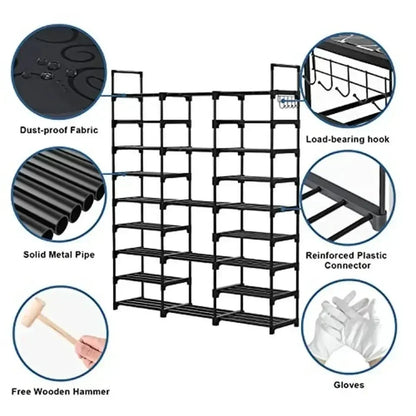 👟 Multi-Layer Shoe Rack with Hooks – Large Capacity, Modular & Detachable Design