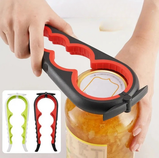 4-in-1 multi functional beverage and bottle opener with anti-slip grip for kitchen use
